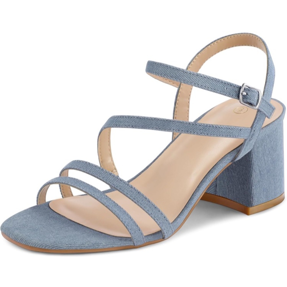 Chic Denim Strappy Block Heel Sandals